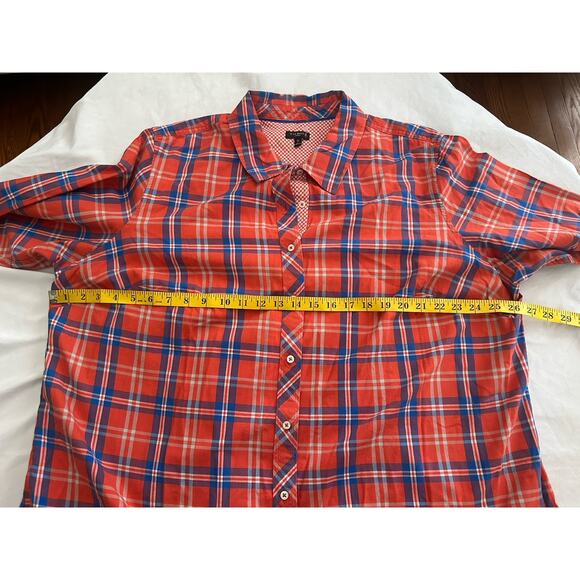 Talbots Plaid Button Collared Blouse Womens Size 3X Orange Blue Casual Comfort - Picture 5 of 7